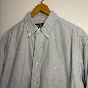 Polo by Ralph Lauren Men's Blue and Pink Striped Shirt